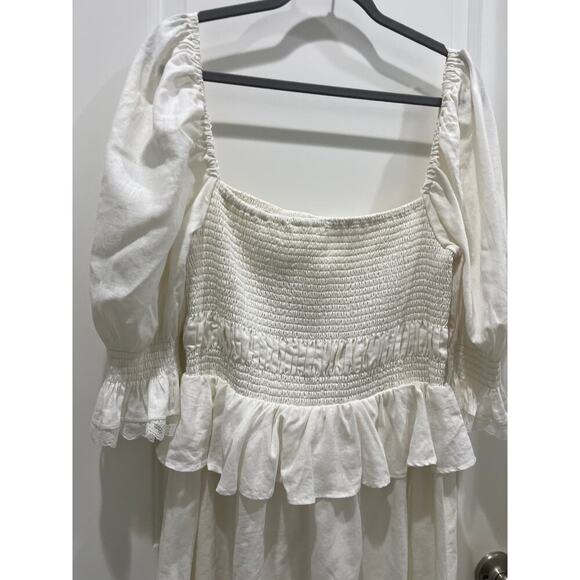 LPA x Revolve White Vivia Linen Blend Puff Sleeve Mini Dress Sz XL - Picture 3 of 11